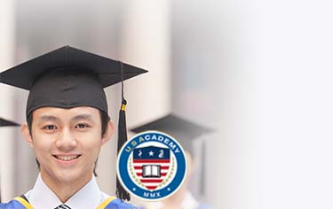 USAcademy logo and graduating student