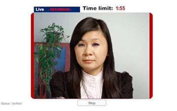 The Video Interview interface showing an international student.
